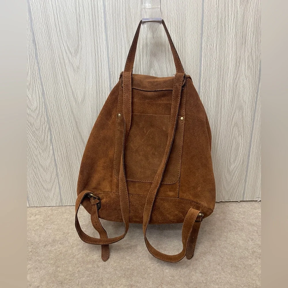 Patricia Nash Casape Brown Suede Drawstring Backpack Boho Western